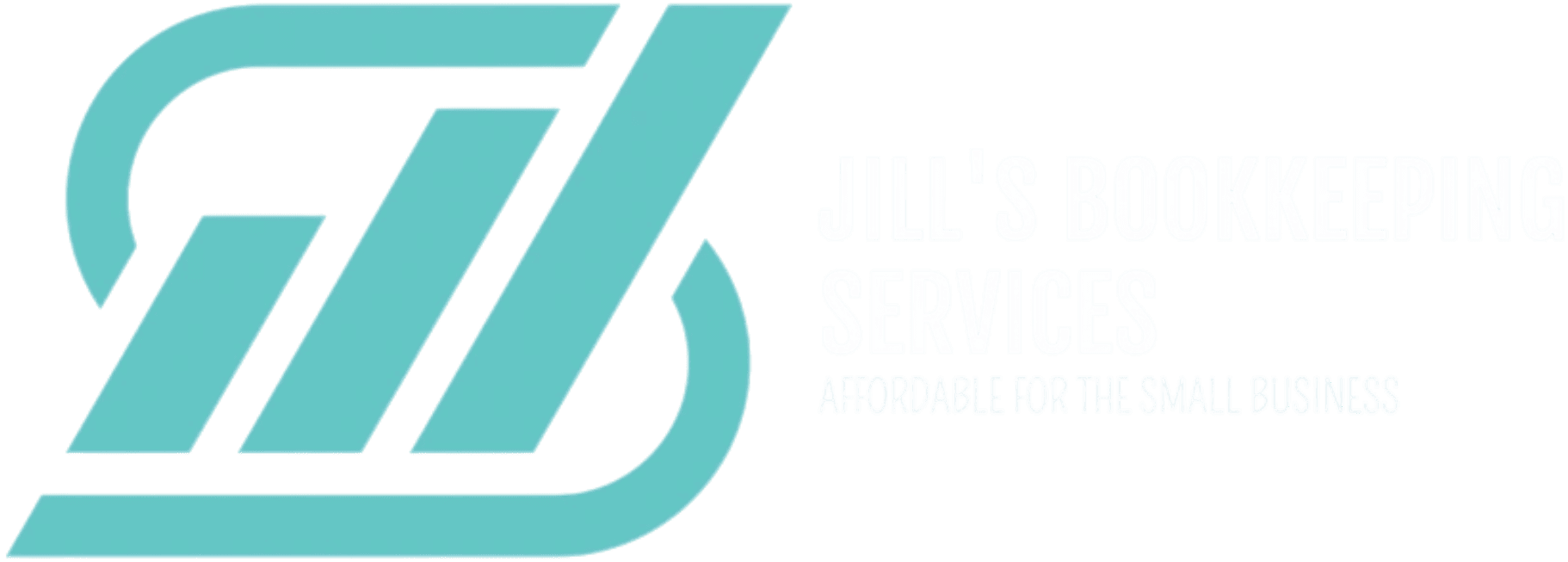 Teal abstract logo next to the text "Jill's Bookkeeping Services. Affordable for the small business" on a black background.